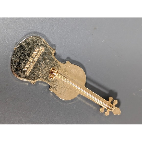 Vintage Brown Enamel Cello Double Bass Brooch Pin Made in USA Music - Picture 4 of 6